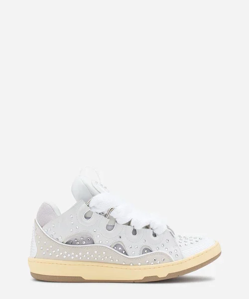 Lanvin Curb Leather Sneakers With Rhinestones